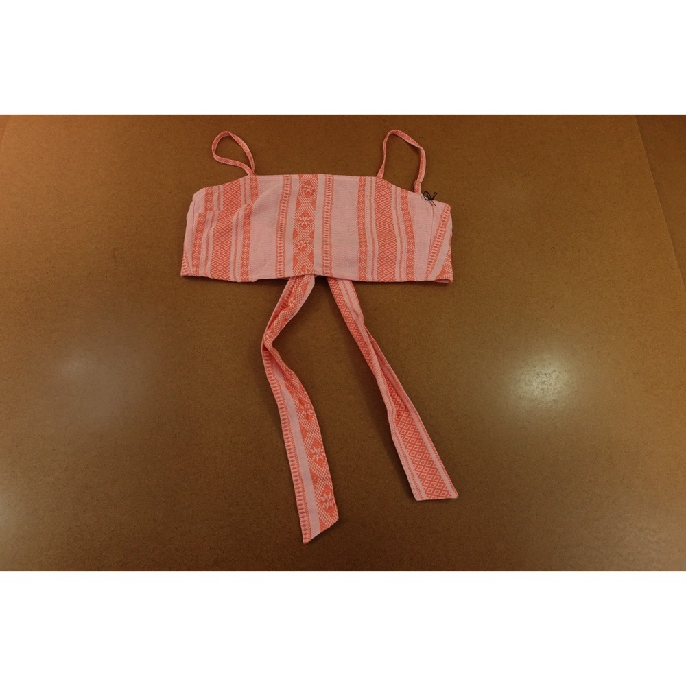 En Crème Womens Medium Pink Orange Geometric Boho Tie Back Cropped Top NWT